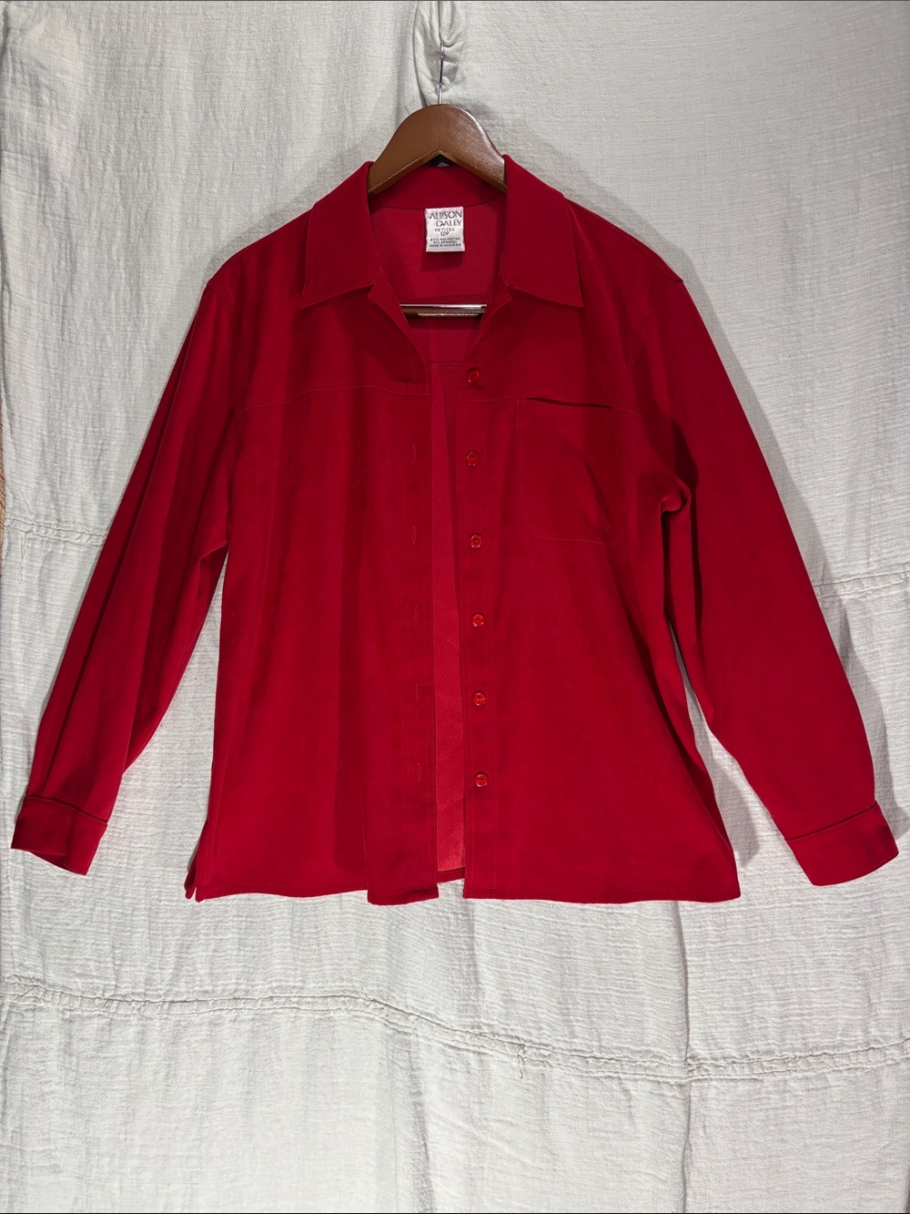 Allison Daley Red Faux Suede Shacket Layering Blouse Button Down 12 Petite